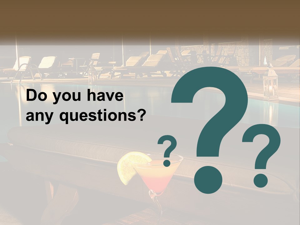 A Pool With Lounge Chairs And A Lemon Slice On It PowerPoint Template