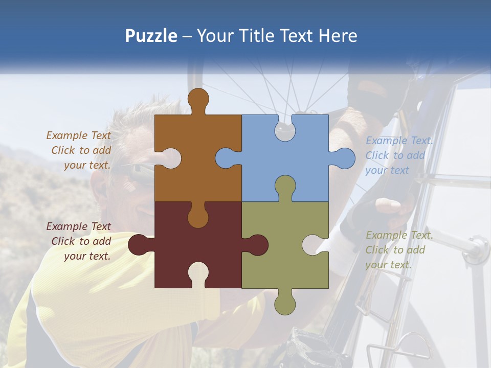 A Man In A Yellow Shirt Is Fixing A Bicycle PowerPoint Template