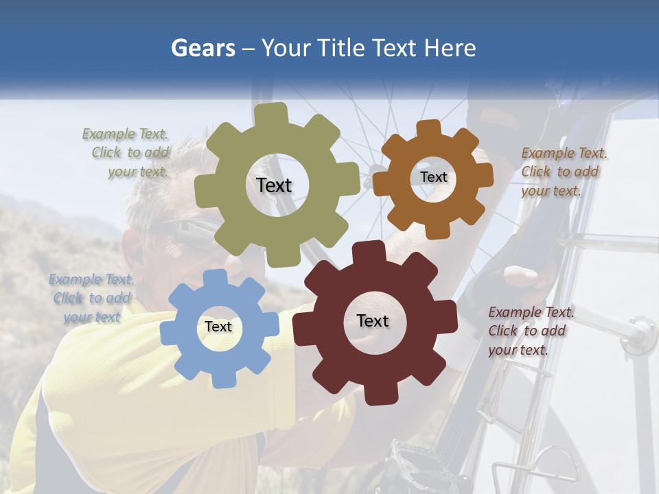 A Man In A Yellow Shirt Is Fixing A Bicycle PowerPoint Template