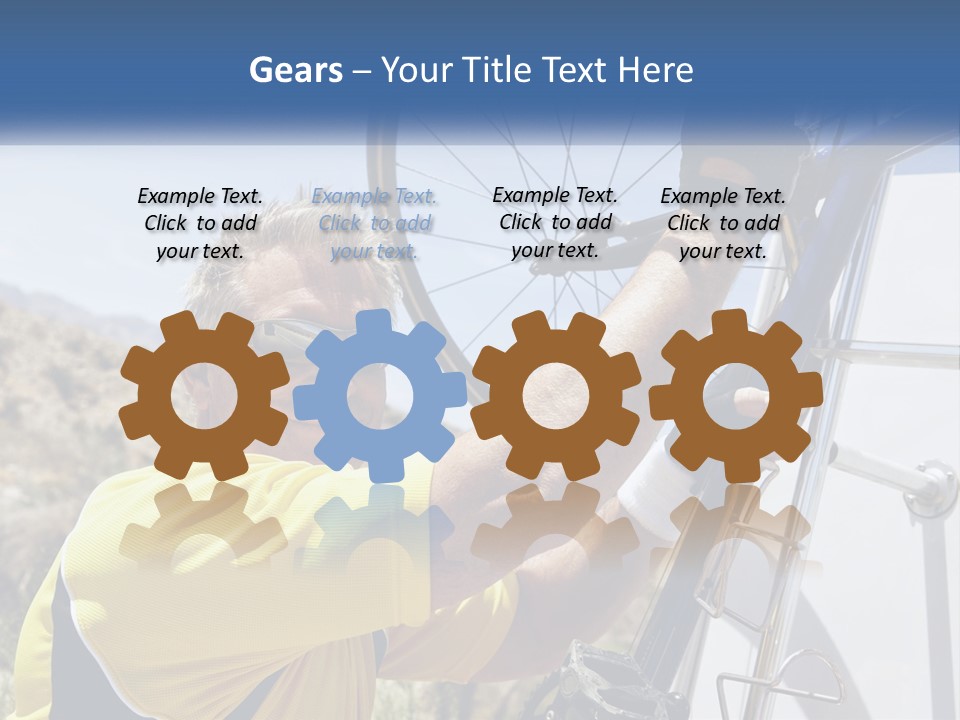 A Man In A Yellow Shirt Is Fixing A Bicycle PowerPoint Template