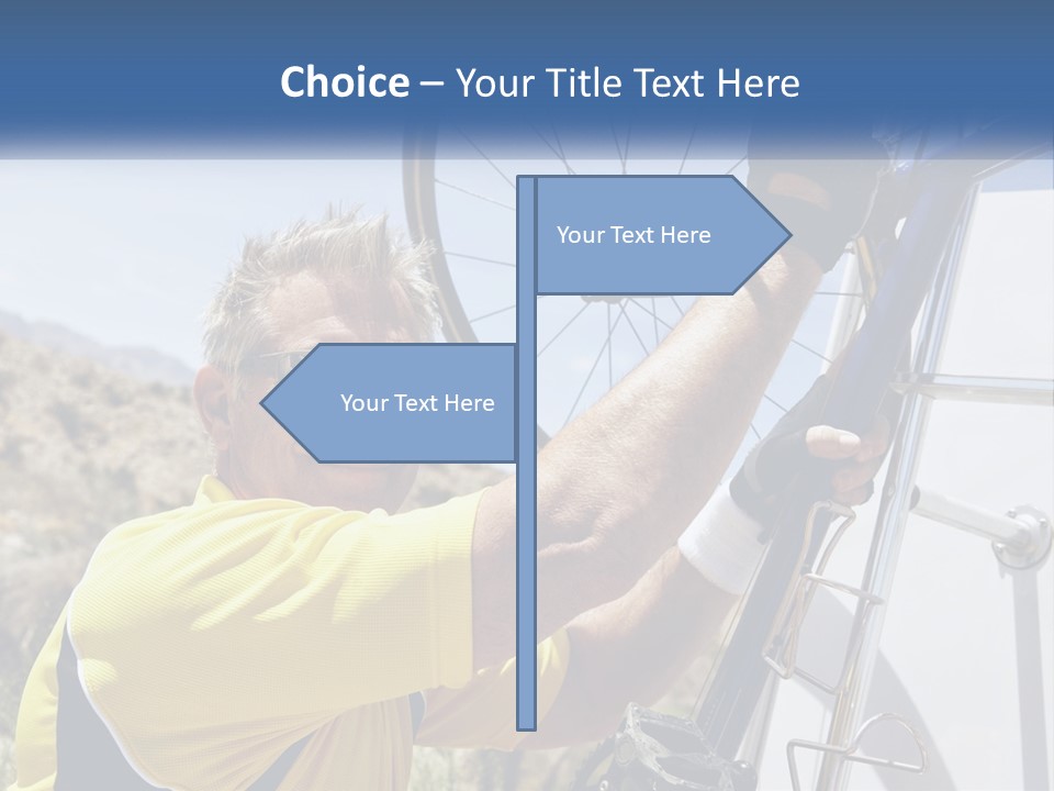 A Man In A Yellow Shirt Is Fixing A Bicycle PowerPoint Template