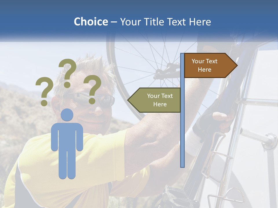 A Man In A Yellow Shirt Is Fixing A Bicycle PowerPoint Template