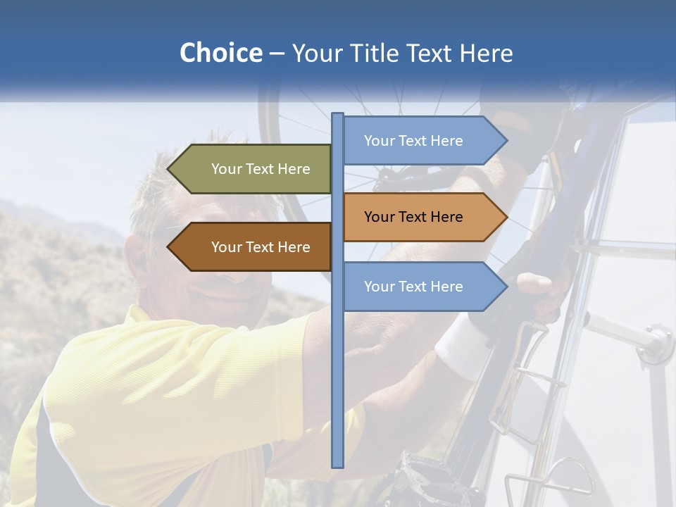 A Man In A Yellow Shirt Is Fixing A Bicycle PowerPoint Template