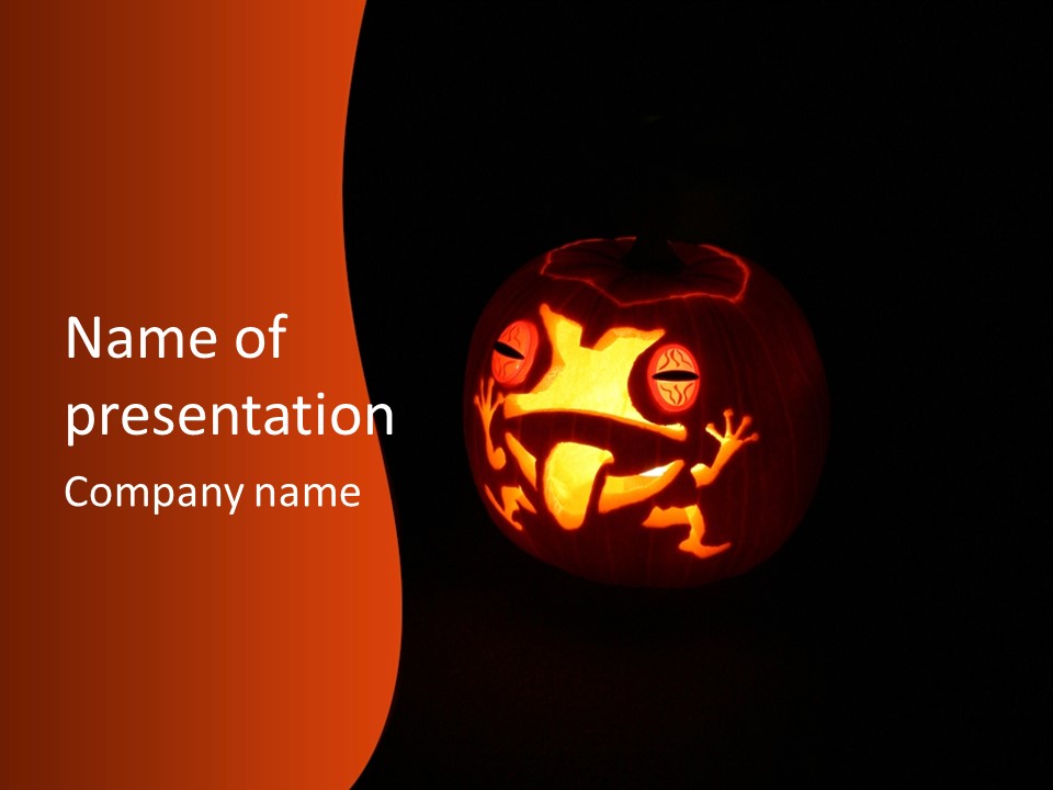 A Pumpkin With A Frog Carved Into It PowerPoint Template