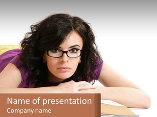 A Woman Laying On A Table With A Book In Front Of Her PowerPoint Template