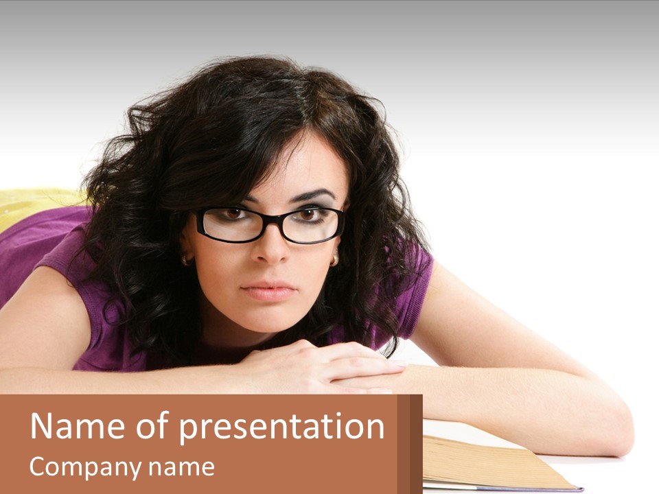 A Woman Laying On A Table With A Book In Front Of Her PowerPoint Template