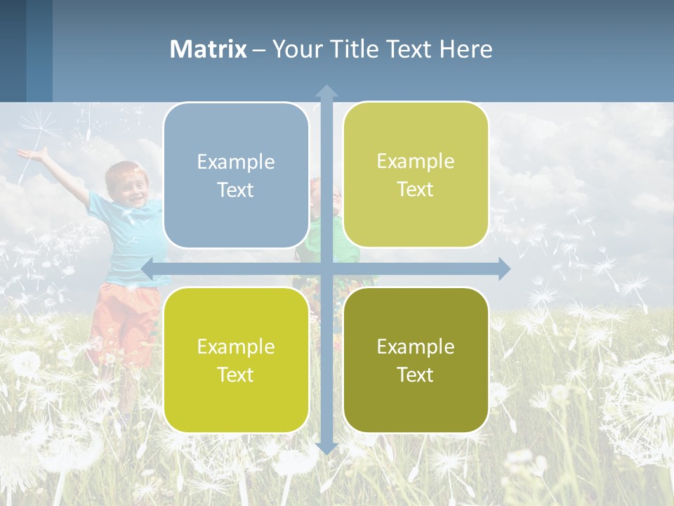 Two Children Jumping In A Field Of Dandelions PowerPoint Template