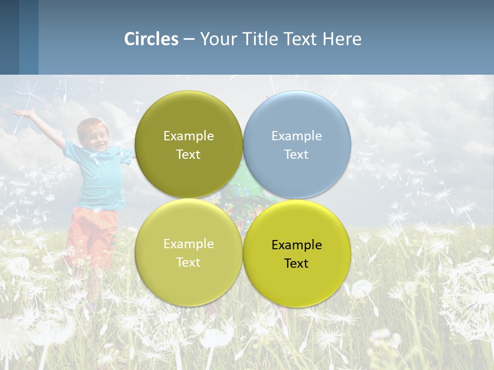 Two Children Jumping In A Field Of Dandelions PowerPoint Template