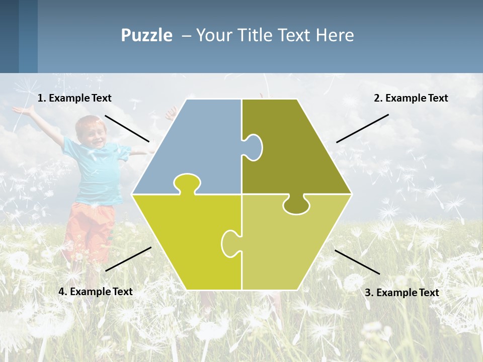 Two Children Jumping In A Field Of Dandelions PowerPoint Template