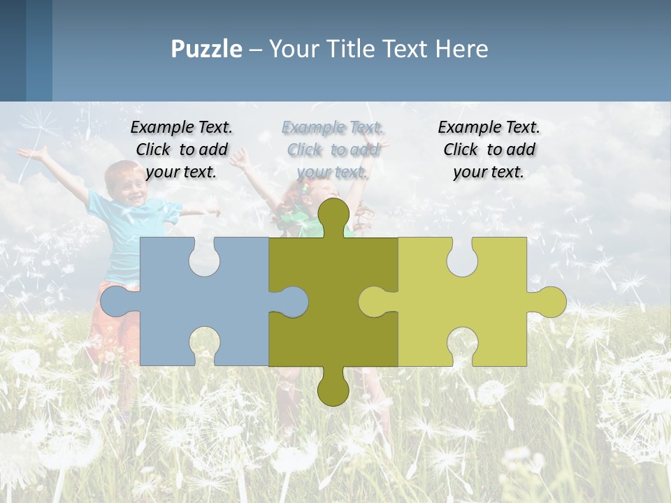 Two Children Jumping In A Field Of Dandelions PowerPoint Template