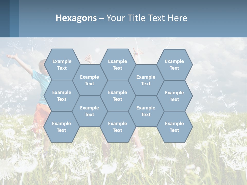 Two Children Jumping In A Field Of Dandelions PowerPoint Template