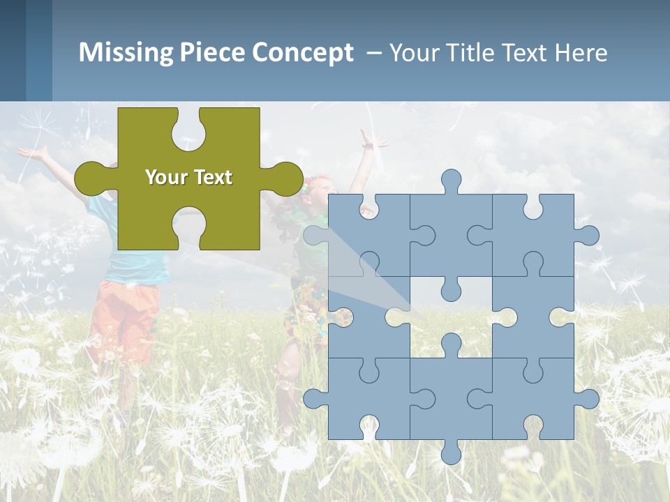 Two Children Jumping In A Field Of Dandelions PowerPoint Template