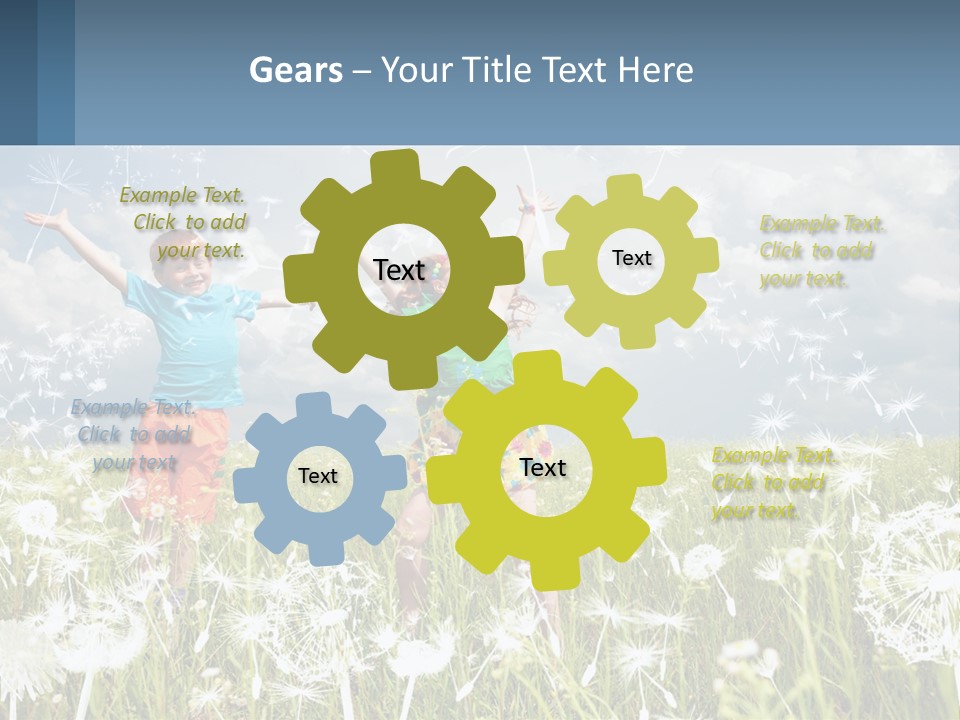 Two Children Jumping In A Field Of Dandelions PowerPoint Template