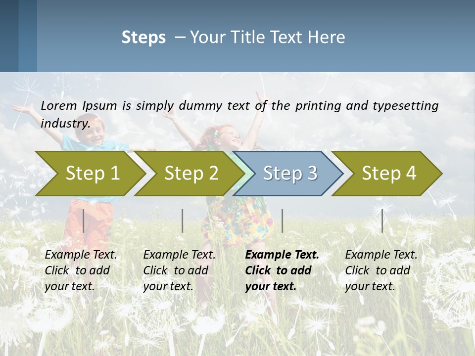 Two Children Jumping In A Field Of Dandelions PowerPoint Template