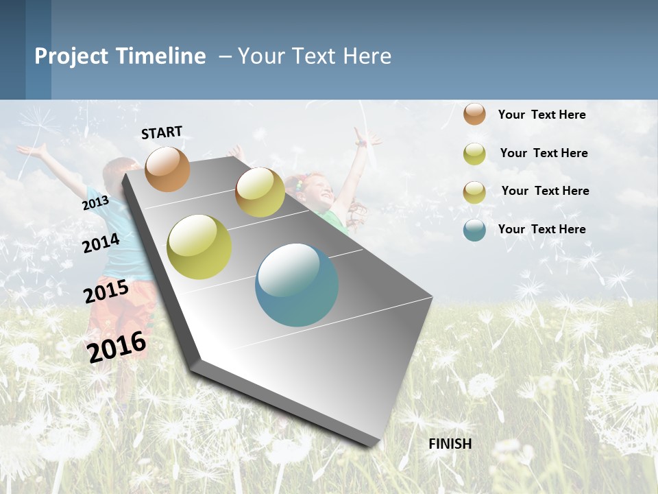 Two Children Jumping In A Field Of Dandelions PowerPoint Template