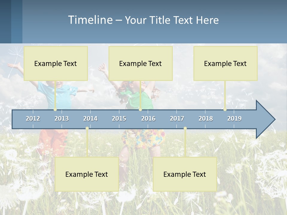 Two Children Jumping In A Field Of Dandelions PowerPoint Template