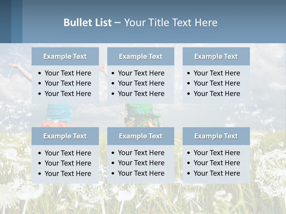 Two Children Jumping In A Field Of Dandelions PowerPoint Template