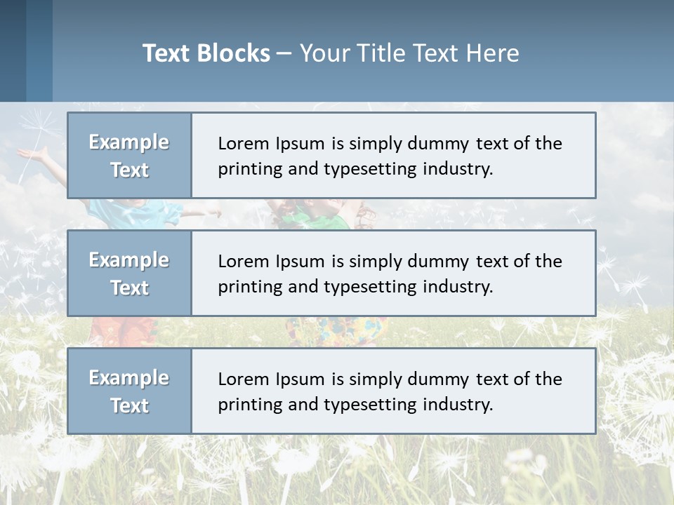 Two Children Jumping In A Field Of Dandelions PowerPoint Template