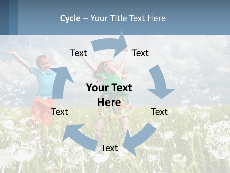 Two Children Jumping In A Field Of Dandelions PowerPoint Template