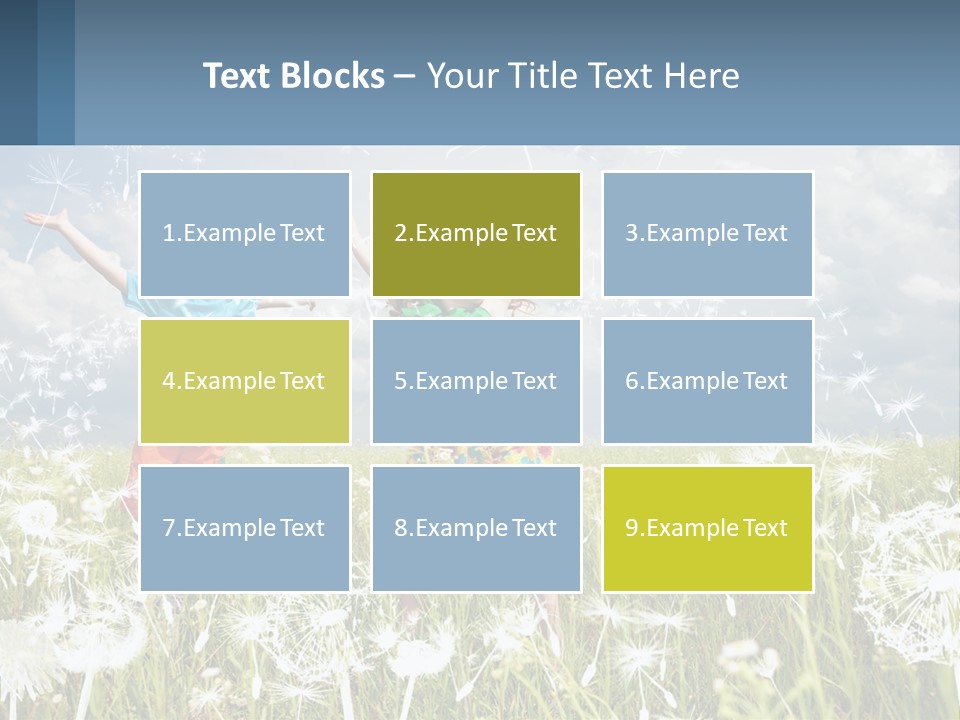 Two Children Jumping In A Field Of Dandelions PowerPoint Template