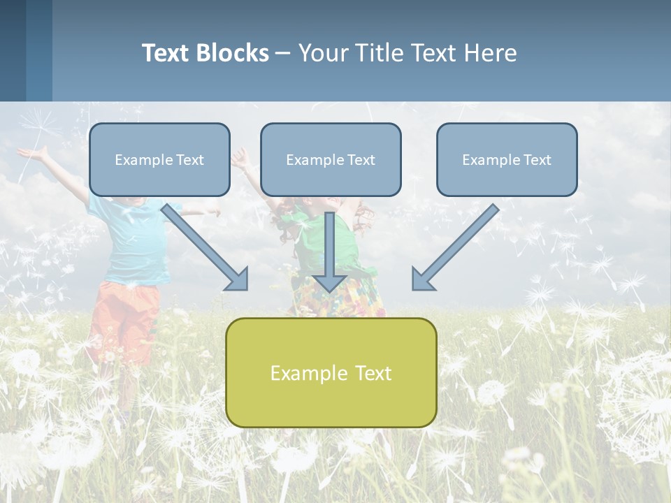Two Children Jumping In A Field Of Dandelions PowerPoint Template