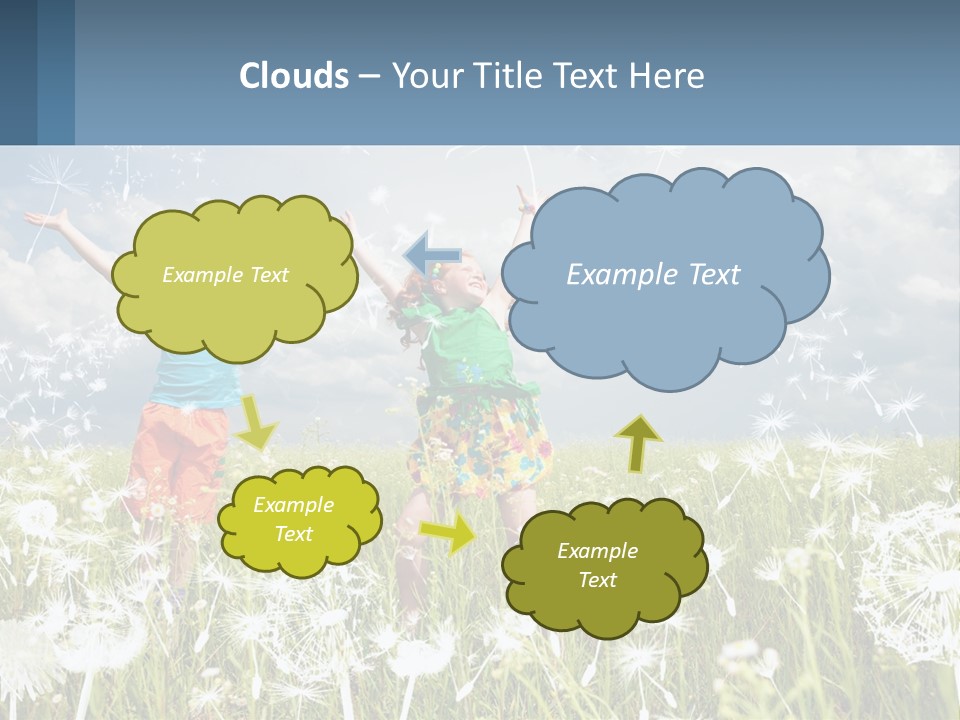 Two Children Jumping In A Field Of Dandelions PowerPoint Template