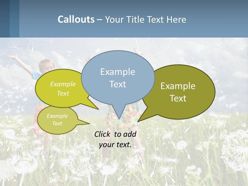 Two Children Jumping In A Field Of Dandelions PowerPoint Template