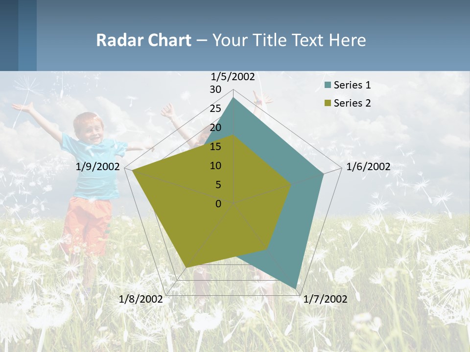 Two Children Jumping In A Field Of Dandelions PowerPoint Template