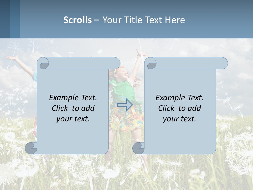 Two Children Jumping In A Field Of Dandelions PowerPoint Template