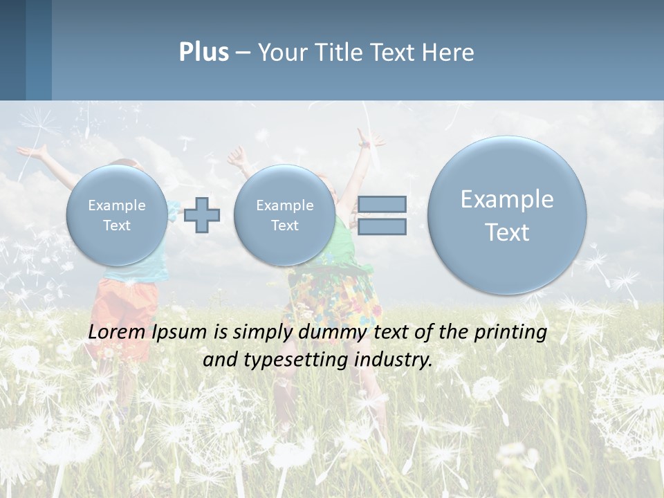 Two Children Jumping In A Field Of Dandelions PowerPoint Template