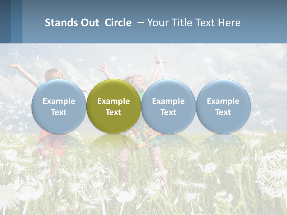 Two Children Jumping In A Field Of Dandelions PowerPoint Template