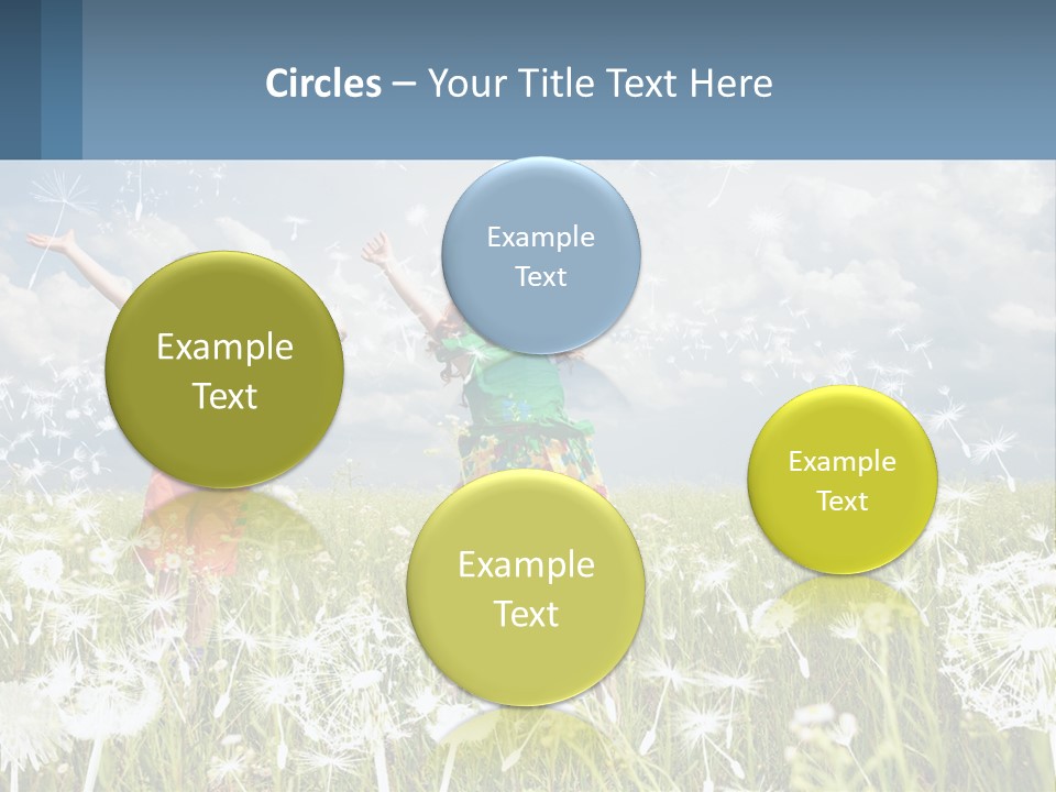 Two Children Jumping In A Field Of Dandelions PowerPoint Template