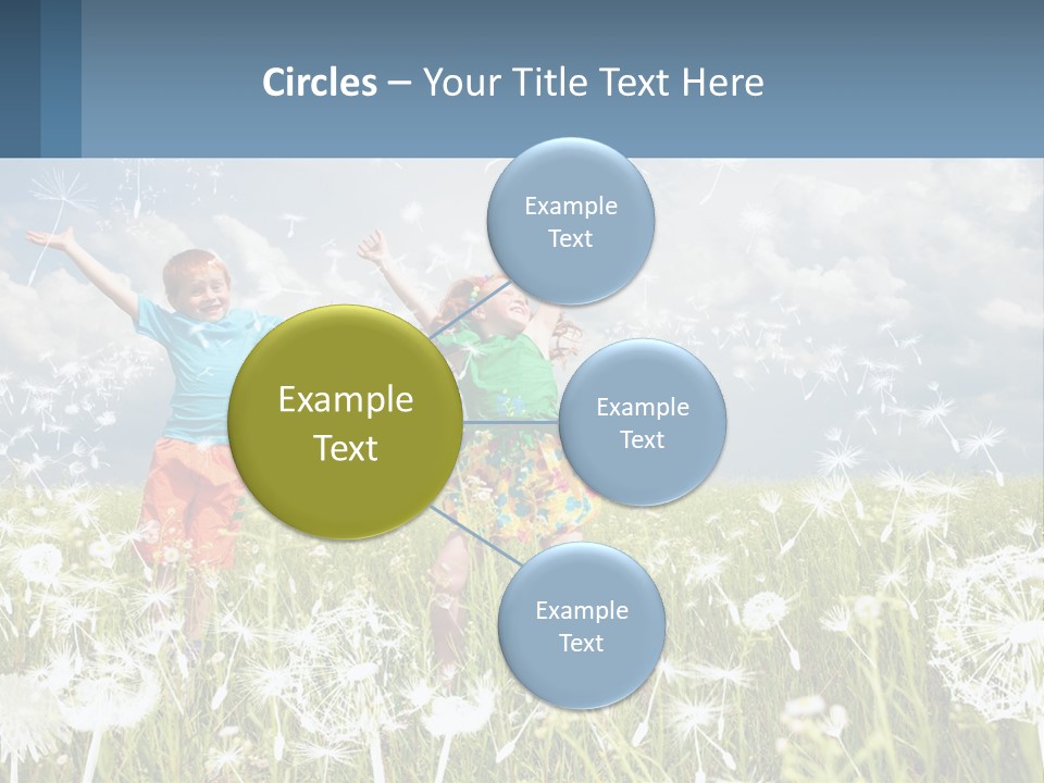 Two Children Jumping In A Field Of Dandelions PowerPoint Template