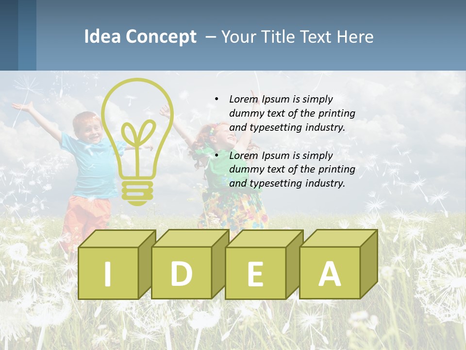 Two Children Jumping In A Field Of Dandelions PowerPoint Template