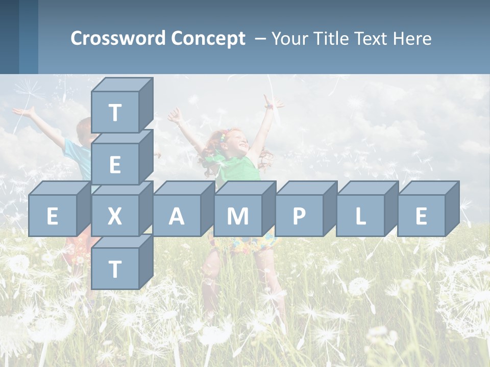 Two Children Jumping In A Field Of Dandelions PowerPoint Template