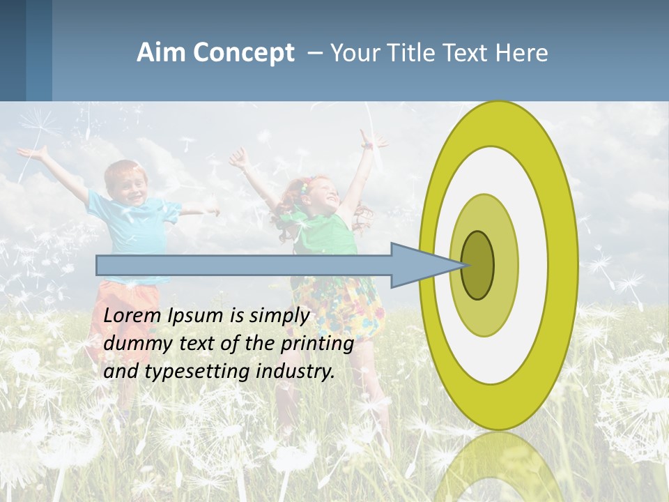 Two Children Jumping In A Field Of Dandelions PowerPoint Template