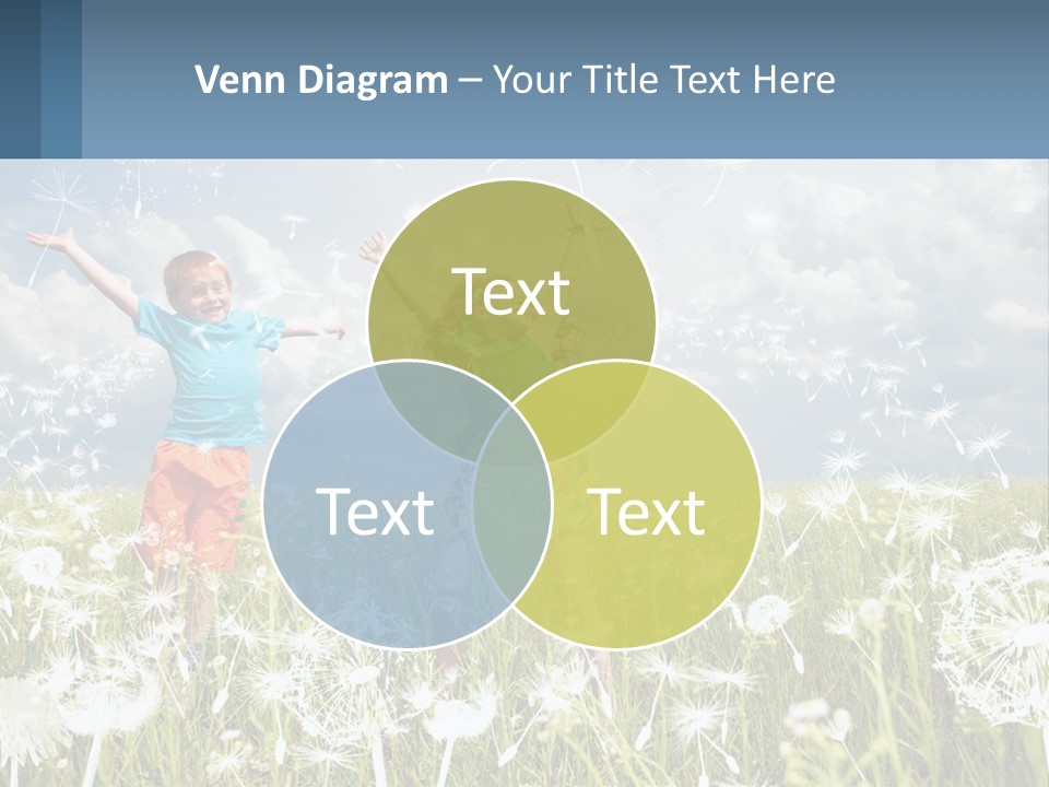 Two Children Jumping In A Field Of Dandelions PowerPoint Template