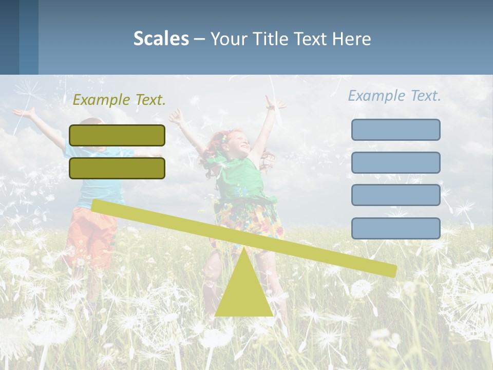 Two Children Jumping In A Field Of Dandelions PowerPoint Template