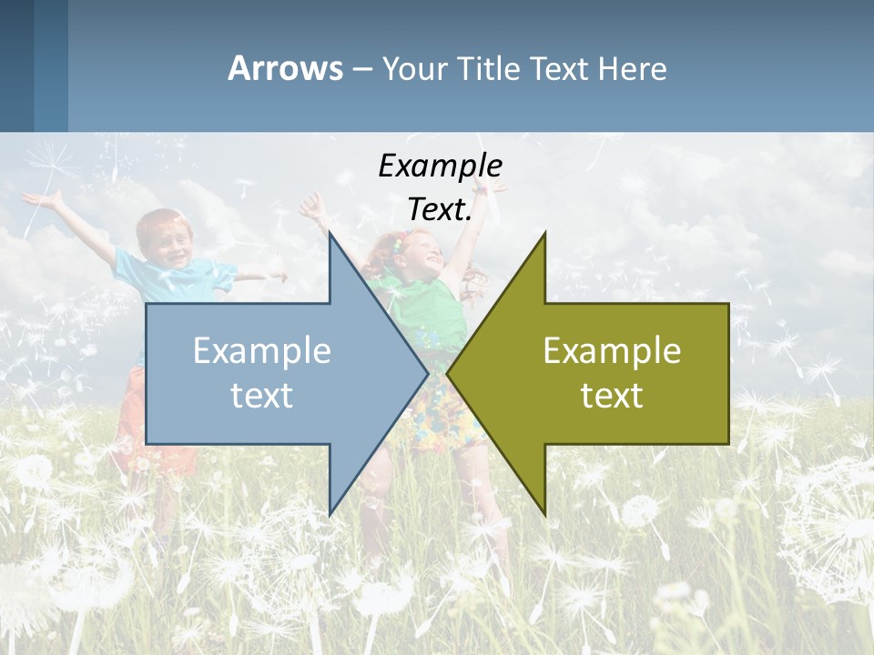 Two Children Jumping In A Field Of Dandelions PowerPoint Template