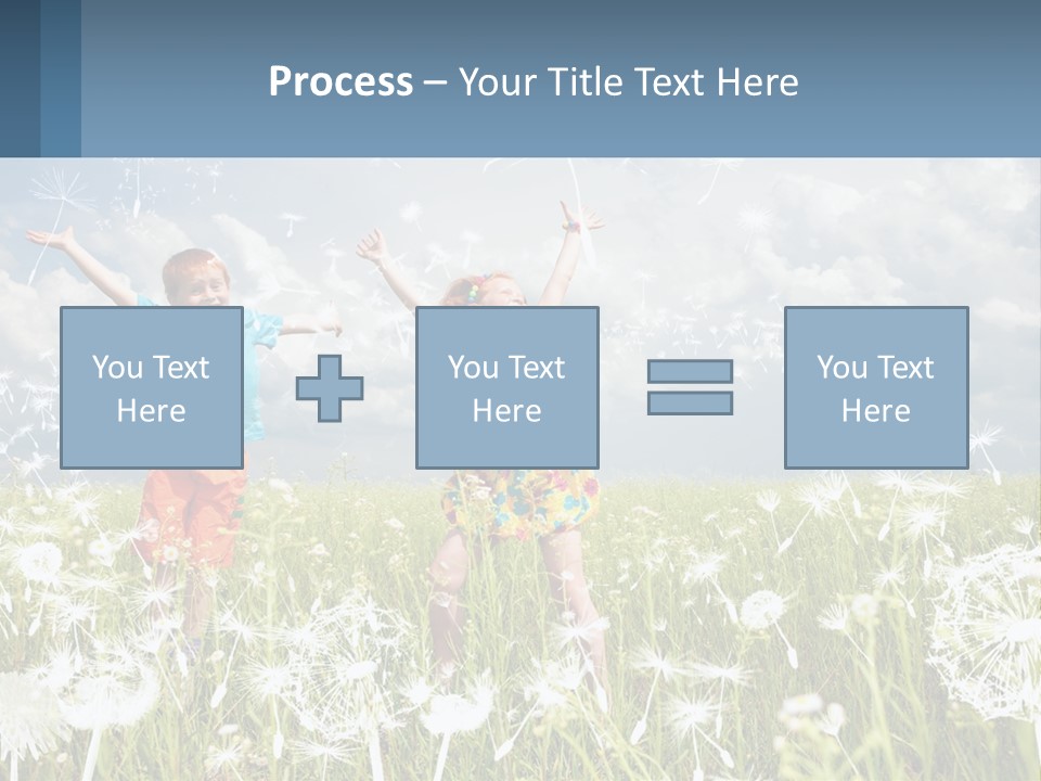 Two Children Jumping In A Field Of Dandelions PowerPoint Template