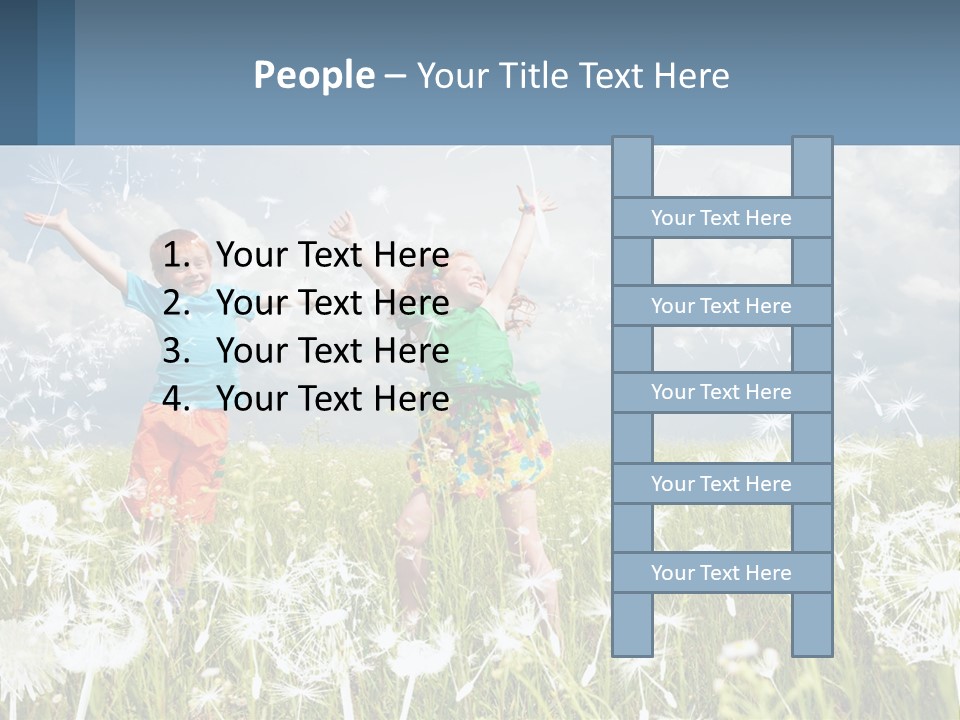 Two Children Jumping In A Field Of Dandelions PowerPoint Template