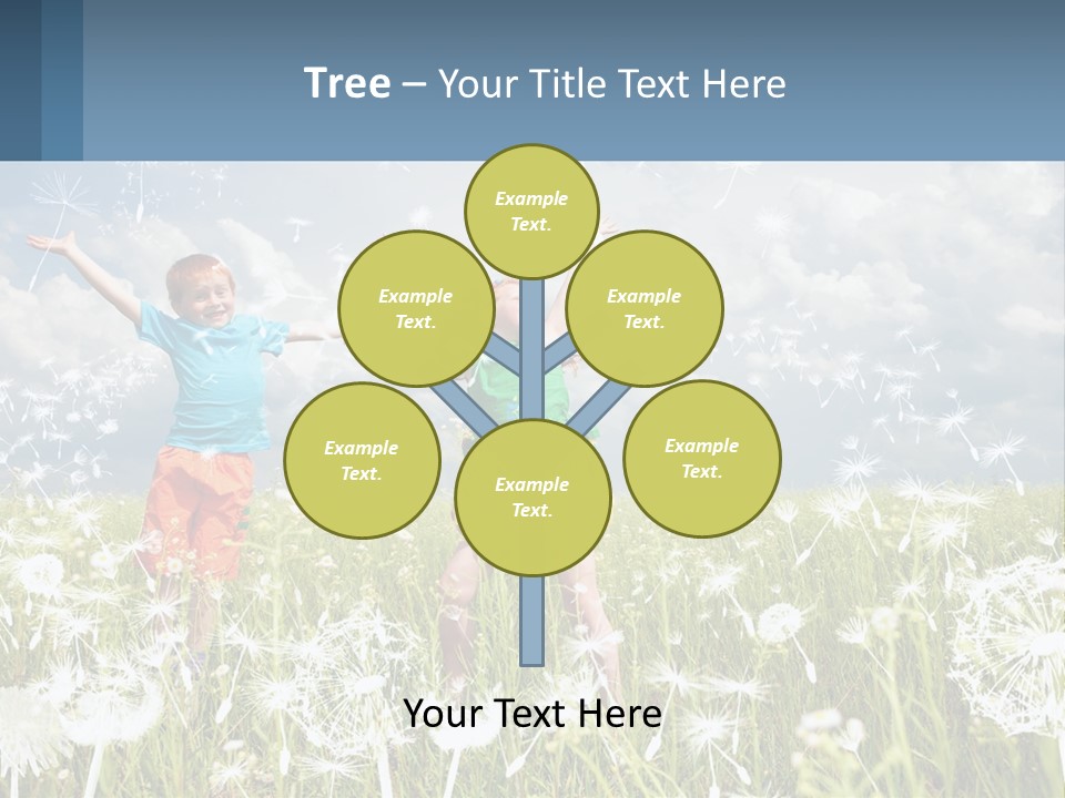 Two Children Jumping In A Field Of Dandelions PowerPoint Template