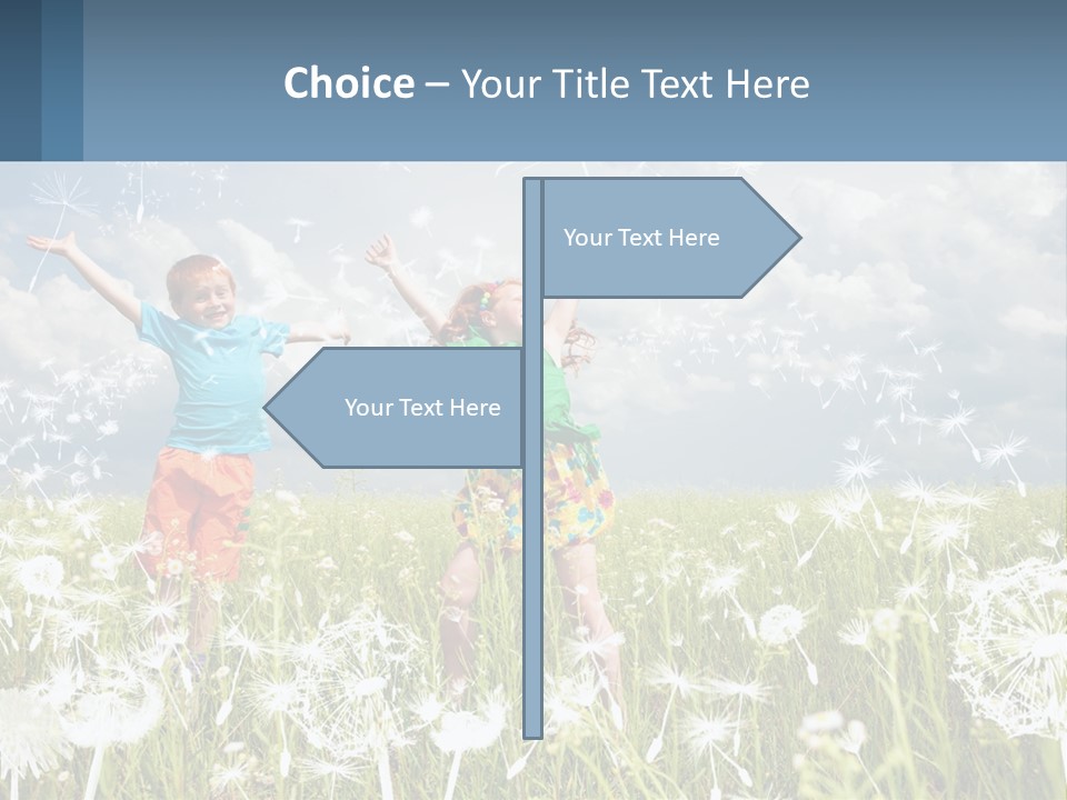 Two Children Jumping In A Field Of Dandelions PowerPoint Template