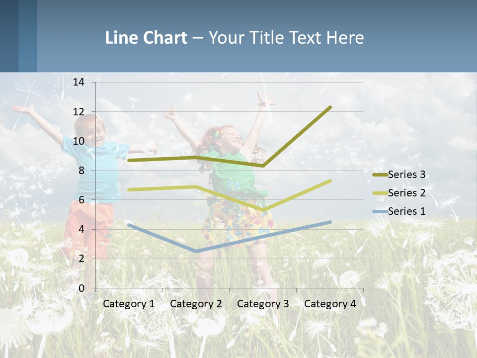 Two Children Jumping In A Field Of Dandelions PowerPoint Template