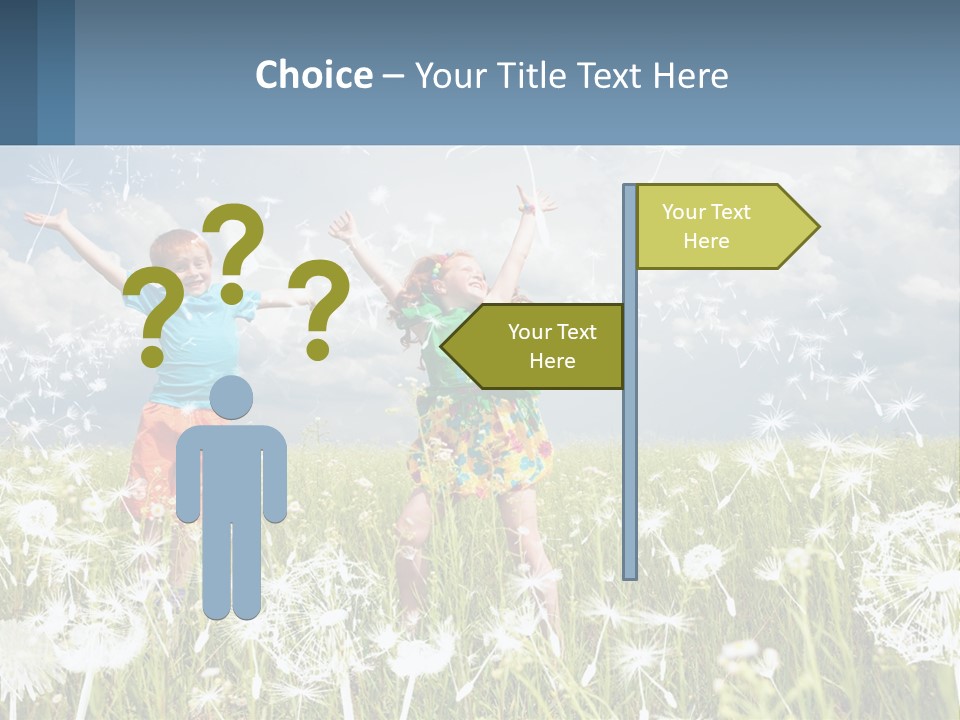 Two Children Jumping In A Field Of Dandelions PowerPoint Template