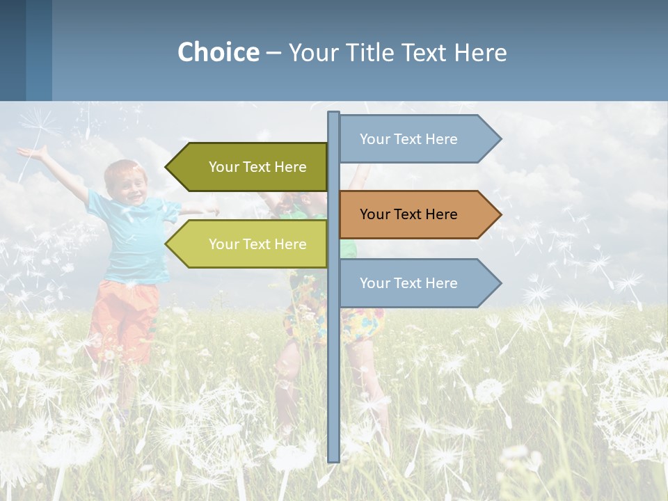 Two Children Jumping In A Field Of Dandelions PowerPoint Template