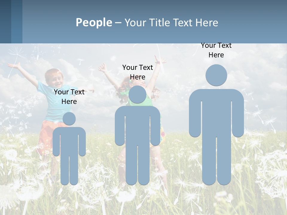 Two Children Jumping In A Field Of Dandelions PowerPoint Template