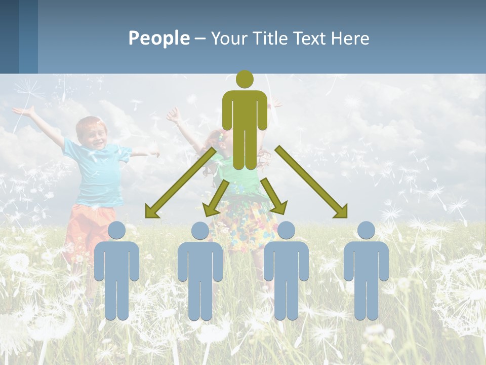 Two Children Jumping In A Field Of Dandelions PowerPoint Template