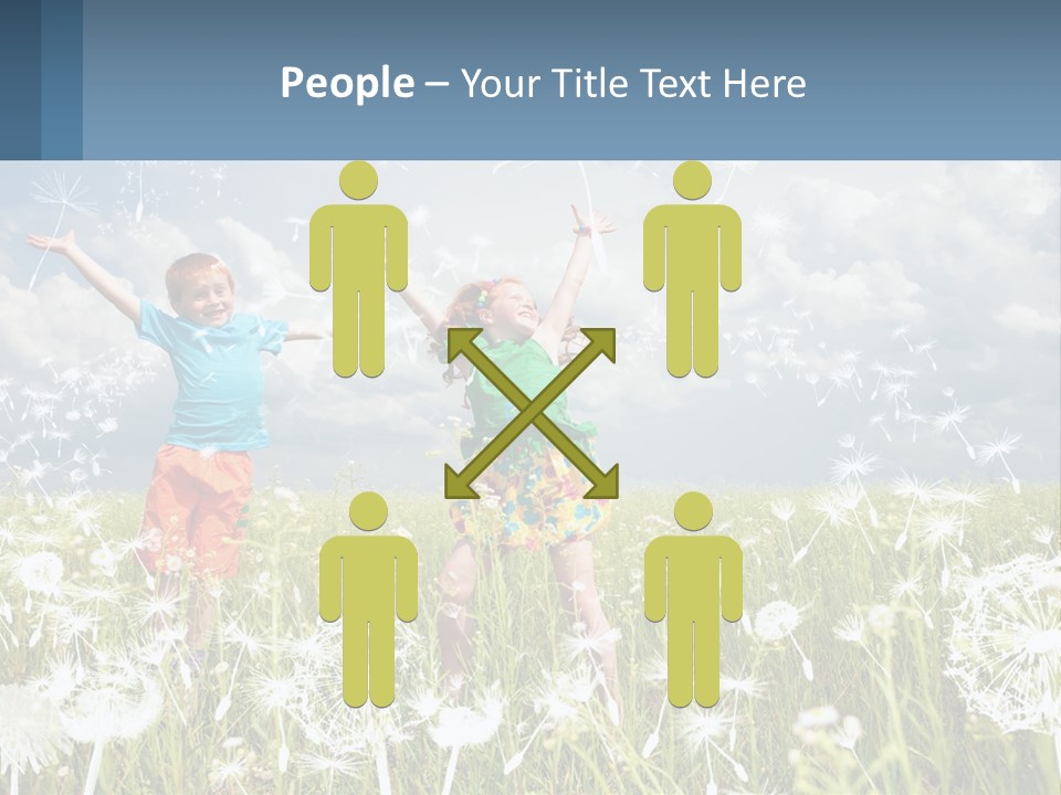 Two Children Jumping In A Field Of Dandelions PowerPoint Template