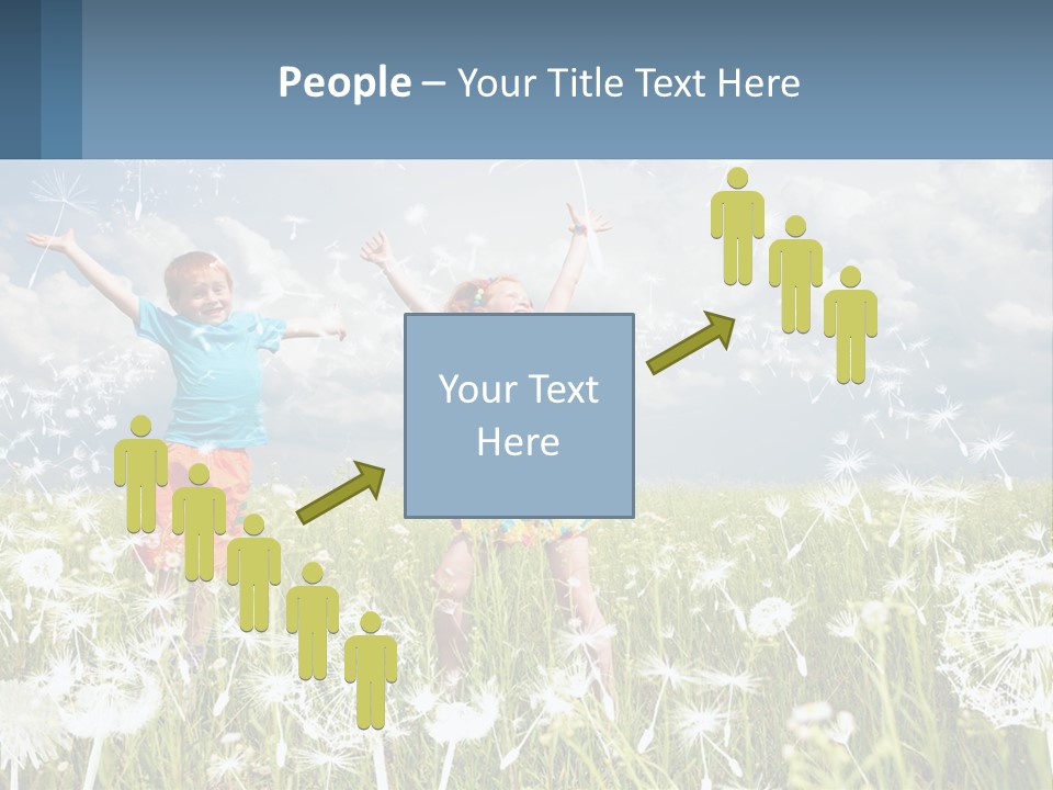 Two Children Jumping In A Field Of Dandelions PowerPoint Template